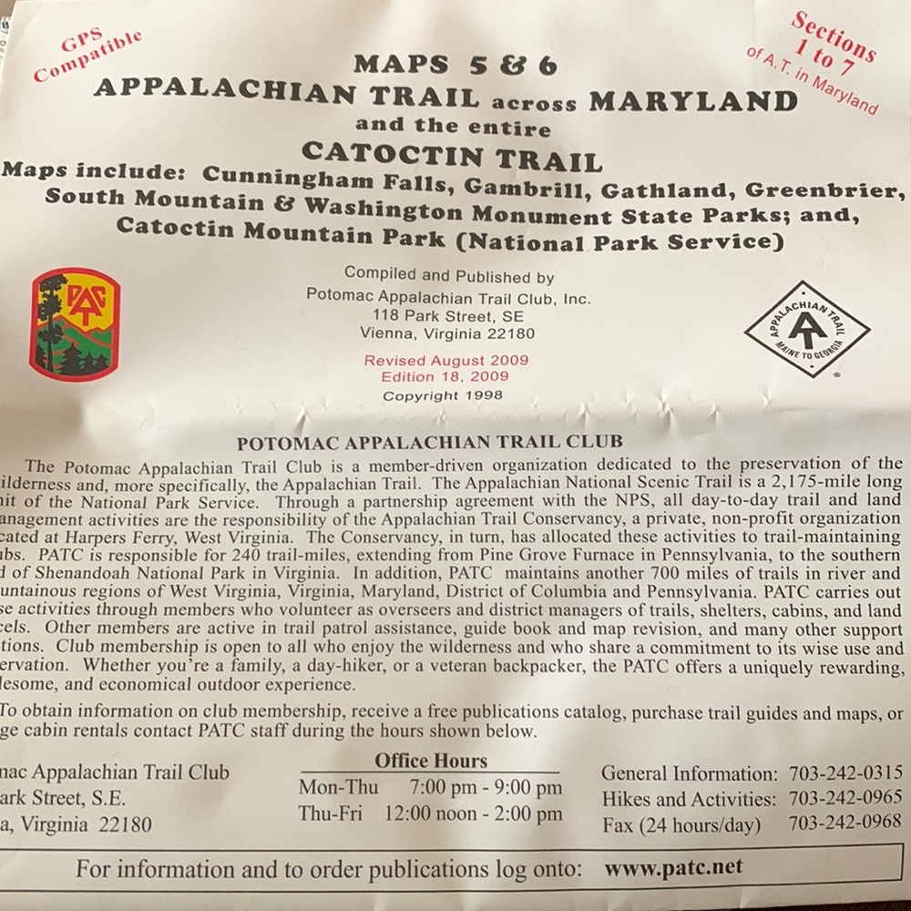 maps 5 & 6 appalachian trail across maryland and entire catoctin trail (2009)